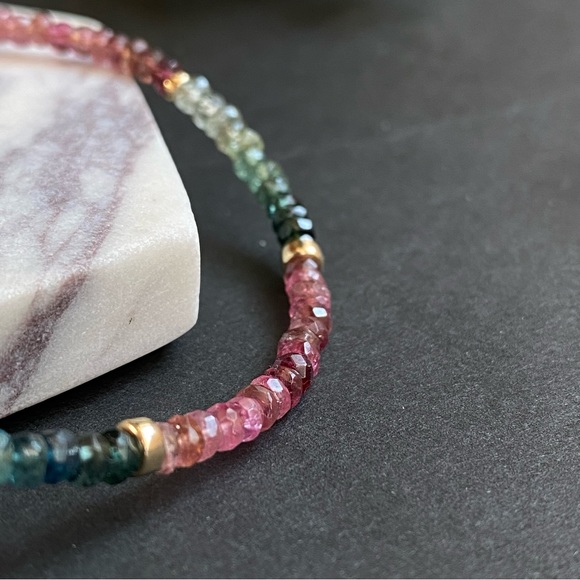 Watermelon Tourmaline Necklace Multi Tourmaline Choker Mixed color Bead Gemstone - Picture 3 of 8